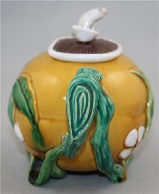 A Minton majolica teapot in the form of a lemon, 17.5cm, some faults